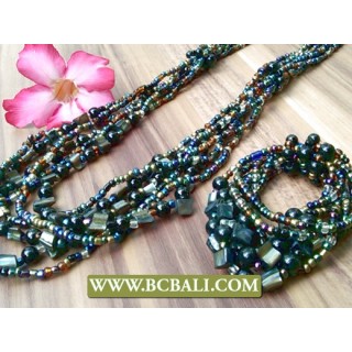 Mix Beaded Long Seeds Necklace Sets